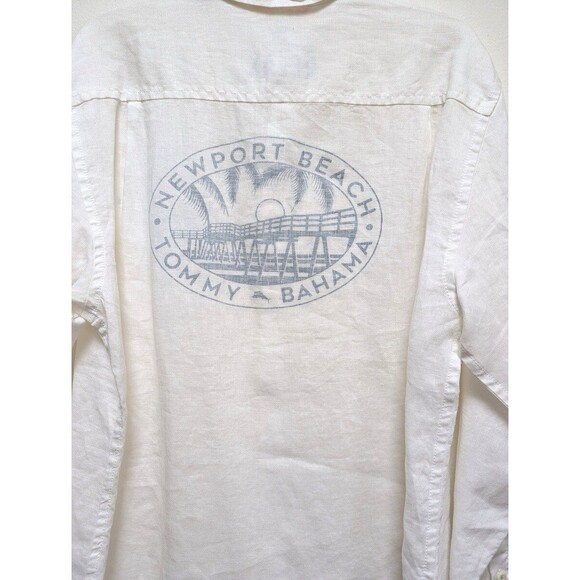 Tommy Bahama Shirt Sz M Destination Breezer Newport Beach White Linen Long Sleve - Picture 1 of 11